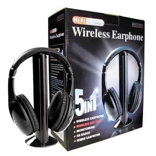 MH2001 5-in-1 Wireless Headphones w/Microphone Emitter & FM Radio