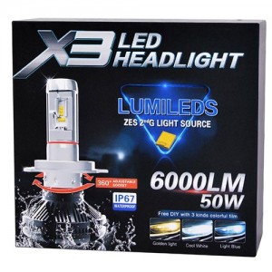 X3 H4 Προβολείς LED 2x50W 6000LM