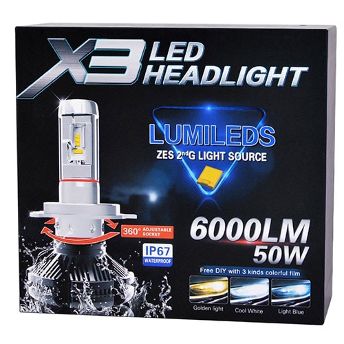 X3 H4 Προβολείς LED 2x50W 6000LM