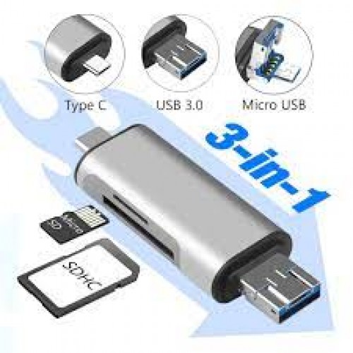 C023 3 in 1 USB Type C Card Reader Micro USB & USB Flash Drive