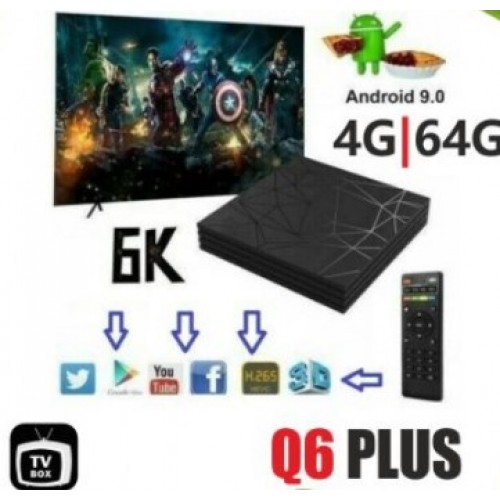 TV BOX Q6 PLUS 6K MAX 4GB 64GB ANDROID 9.0 WIFI IPTV 4 CORE