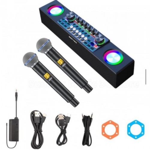 SY6 Ασύρματο Σύστημα Karaoke Bluetooth φορητή κάρτα ήχου Ζευγάρι Μικρόφωνα