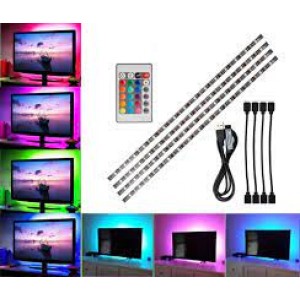 ΝΕΟ Πακέτο Κρυφού Φωτισμού USB TV LED 2m RGB Τηλεχειριστήριο 4x50cm