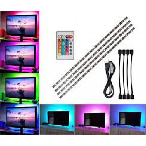 ΝΕΟ Πακέτο Κρυφού Φωτισμού USB TV LED 2m RGB Τηλεχειριστήριο 4x50cm