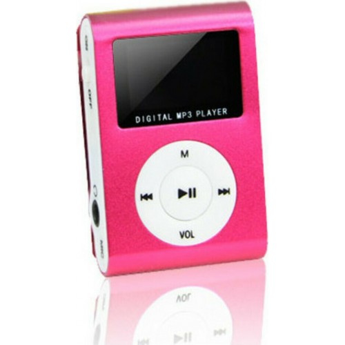 Επαναφορτιζόμενο mini MP3 player με οθόνη LCD και υποδοχή κάρτας SD/TF ροζ MP3-2 