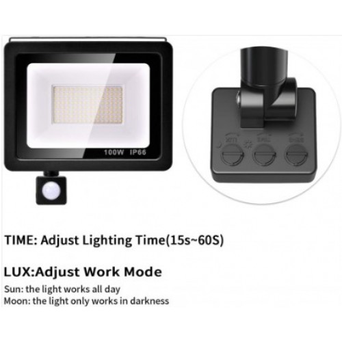 LED ΠΡΟΒΟΛΕΑΣ ΜΕ PIR SENSOR ΑΙΣΘΗΤΗΡΑ ΚΙΝΗΣΗΣ ΑΔΙΑΒΡΟΧΟΣ 100W 