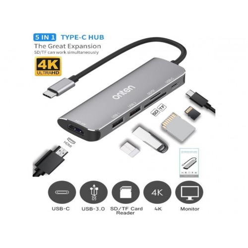 Onten Αντάπτορας OTN-95116( 5 in 1 )Type-C Multi Function Dock Station - ΓΡΚΙ Onten Αντάπτορας OTN-95116( 5 in 1 )Type-C Multi Function Dock Station - ΓΡΚΙ