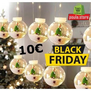 Χριστουγεννιάτικα Λαμπάκια Led Κουρτίνα 3Μ με 10 Φωτιζόμενες Στολισμένες Μπάλες