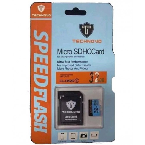Κάρτα Μνήμης Technovo microSDHC Class 10 UHS-I με Αντάπτορα 32GB