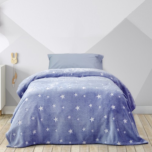 Κουβέρτα FLANNEL Super Soft 150x220cm  Μπλε-Αστέρια
