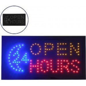Open 24 Hours Πινακίδα LED με Κίνηση Μονής Όψης 48x25cm