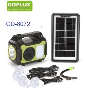 GD-8072 Ηλιακό Σύστημα Φωτισμού 4 Λάμπες-Πλεξούδα Φόρτισης USB-Ραδιόφωνο