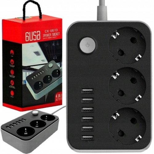 Πολύπριζο 3 θέσεων + 6 θύρες USB CX-U613-B Kινητά-Συσκευές