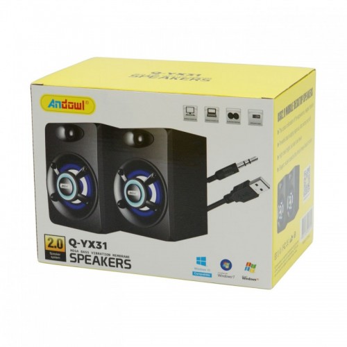 Andowl Q-YX31 Ηχεία Υπολογιστή 2.0 Ισχύ 6W Μαύρο Χρώμα Φωτιζόμενα
