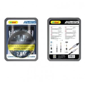 Καλώδιο ήχου 3.5mm σε 6.35mm 2.0μ.επίχρυσο αρσενικό-αρσενικό Q-HD724
