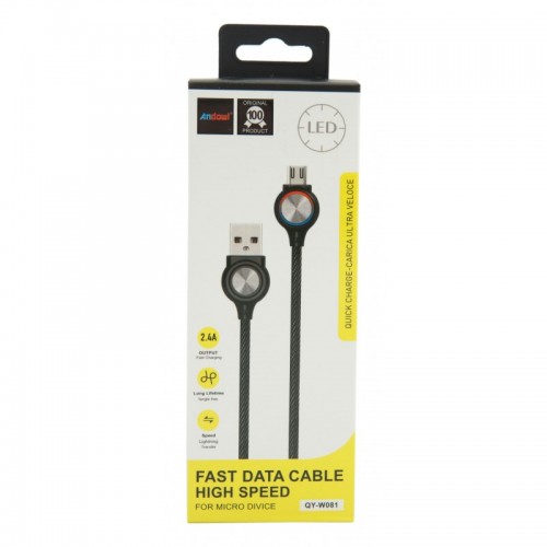 MicroUSB ΚΑΛΩΔΙΟ 2.4Α ΜΕ ΕΝΔΕΙΞΗ LED ANDOWL QY-W081
