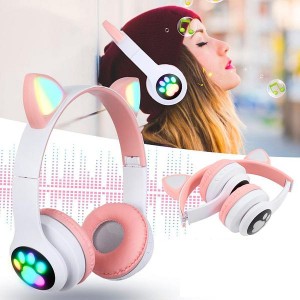 Ασύρματα Over Ear Παιδικά Ακουστικά Cat Headphones Φωτιζόμενα