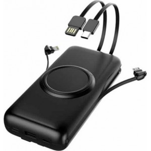 Power Bank Ezra PB21 20000mAh Μαύρο Ασύρματο-Καλωδιακό