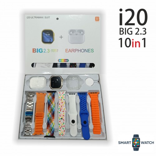 Smartwatch με ακουστικά και 7 διακοσμητικά λουριά 10+1 i20 Ultra Max Suit