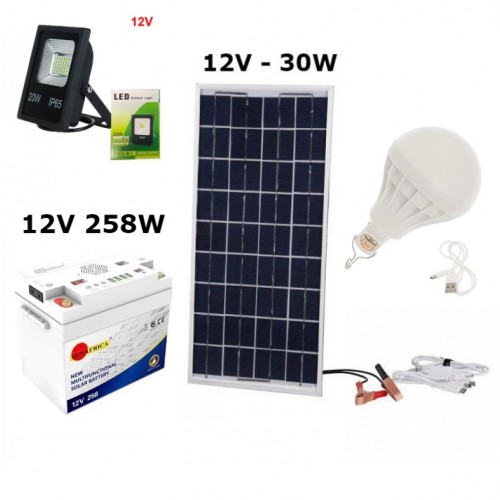 ΦΟΡΗΤΟ ΦΩΤΟΒΟΛΤΑΙΚΟ-ΗΛΙΑΚΟ ΣΥΣΤΗΜΑ 280W - ΠΑΝΕΛ 30W - 4 ΛΑΜΠΕΣ - ΠΡΟΒΟΛΕΑΣ 12V