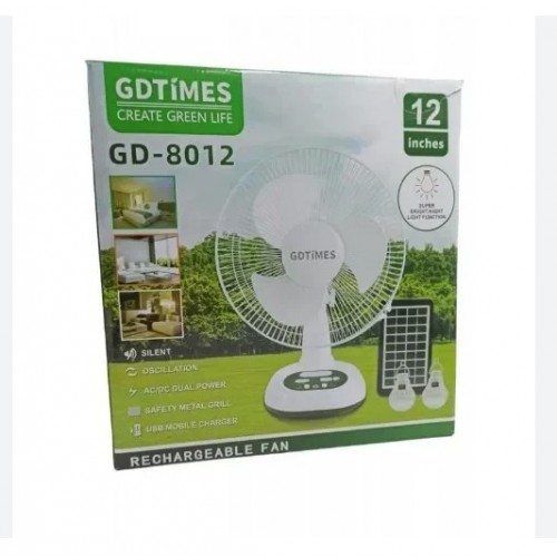 Ανεμιστήρας 12” Επαναφορτιζόμενος με σύστημα φωτισμού-πάνελ GD-8012