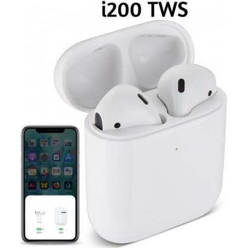 i200 Earbud Bluetooth Handsfree Ακουστικά με Θήκη Φόρτισης Λευκά