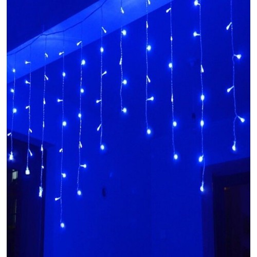 Επεκτεινόμενη Κουρτίνα με Λαμπάκια LED 4μ x 2μ Μπλε με Διαφανές Καλώδιο 