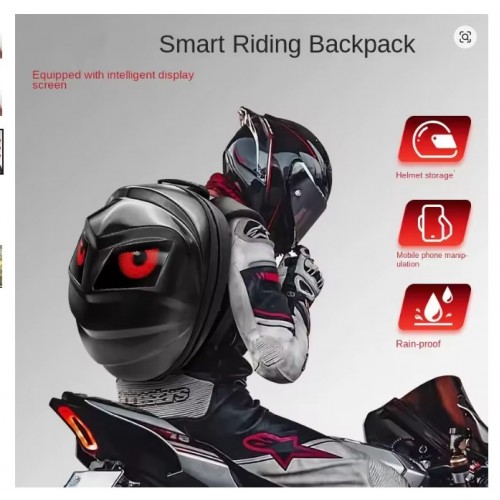 Έξυπνο Σακίδιο Μοτοσυκλέτας με LED Μάτια & Αδιάβροχο Κέλυφος Μαύρο MOBILE