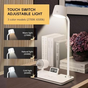 LED Φωτιστικό Γραφείου 4 σε 1 με Ασύρματο Φορτιστή-Ηχείο Bluetooth-Ρολόι