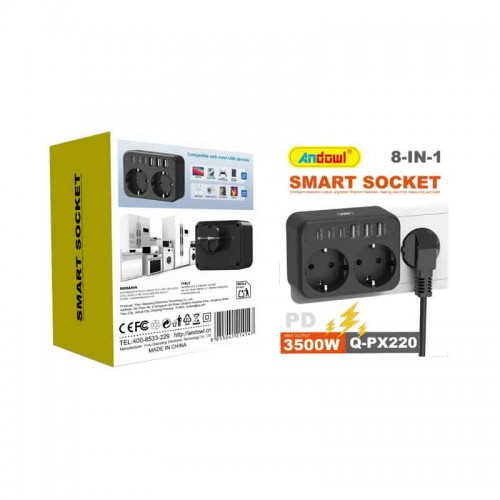 Smart Πολύπριζο 8 σε 1 με 2 Πρίζες & 6 Θύρες USB 3500W Q-PX220