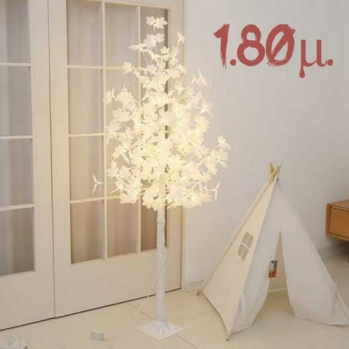 Διακοσμητικό Λευκά φύλλα Φωτιζόμενο LED Χριστουγεννιάτικο Δέντρο 1.80μ.