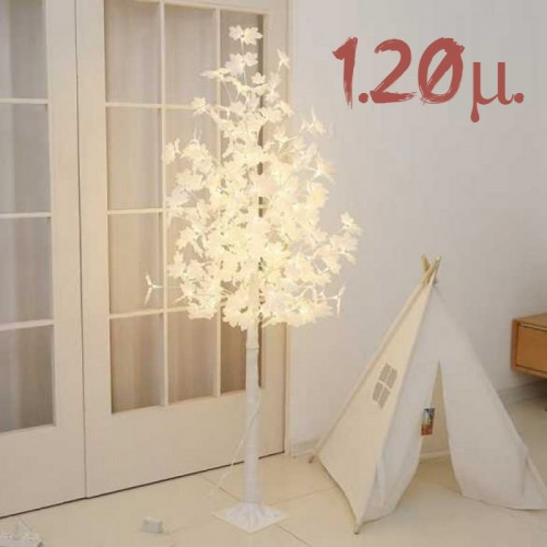 Διακοσμητικό Λευκά φύλλα Φωτιζόμενο Άσπρα LED Χριστουγεννιάτικο Δέντρο 1.20μ.