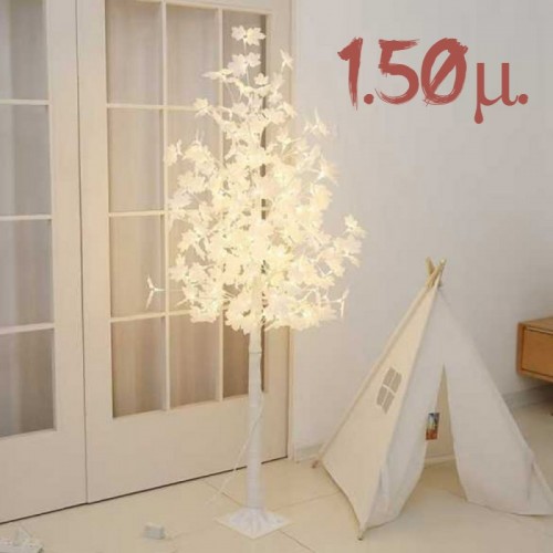 Διακοσμητικό Λευκά φύλλα Φωτιζόμενο Άσπρα LED Χριστουγεννιάτικο Δέντρο 1.50μ.