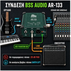 AR-133 Ενεργό DI Box 1 Καναλιού με Μπαταρία και Phantom Power