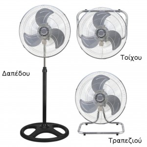 Ανεμιστήρας 3 σε 1 Περιστρεφόμενος 100W Ορθοστάτης-Επιτραπέζιος-Επιτοίχιος 
