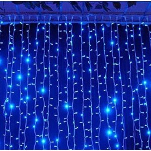 Επεκτεινόμενη Κουρτίνα με Λαμπάκια LED 6μ x 3μ Μπλε με Διαφανές Καλώδιο