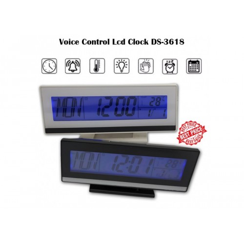 Ρολόι Ξυπνητήρι με Αισθητήρα Ήχου, LCD Οθόνη & Ένδειξη Θερμοκρασίας DS-3618