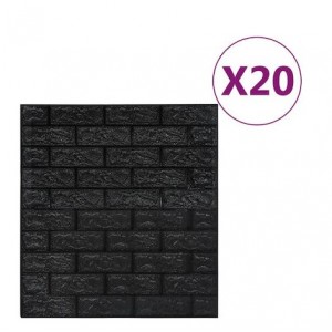 Αυτοκόλλητο 3D Πάνελ Τοίχου Τούβλα Μαύρα 70x77εκ. 20 τεμάχια